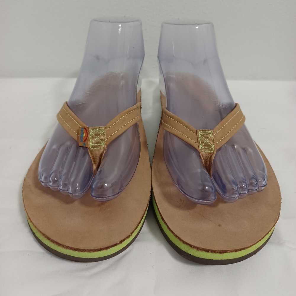 Rainbow Thong sandals fip flop Tan/green Large 8.5‐9.5
